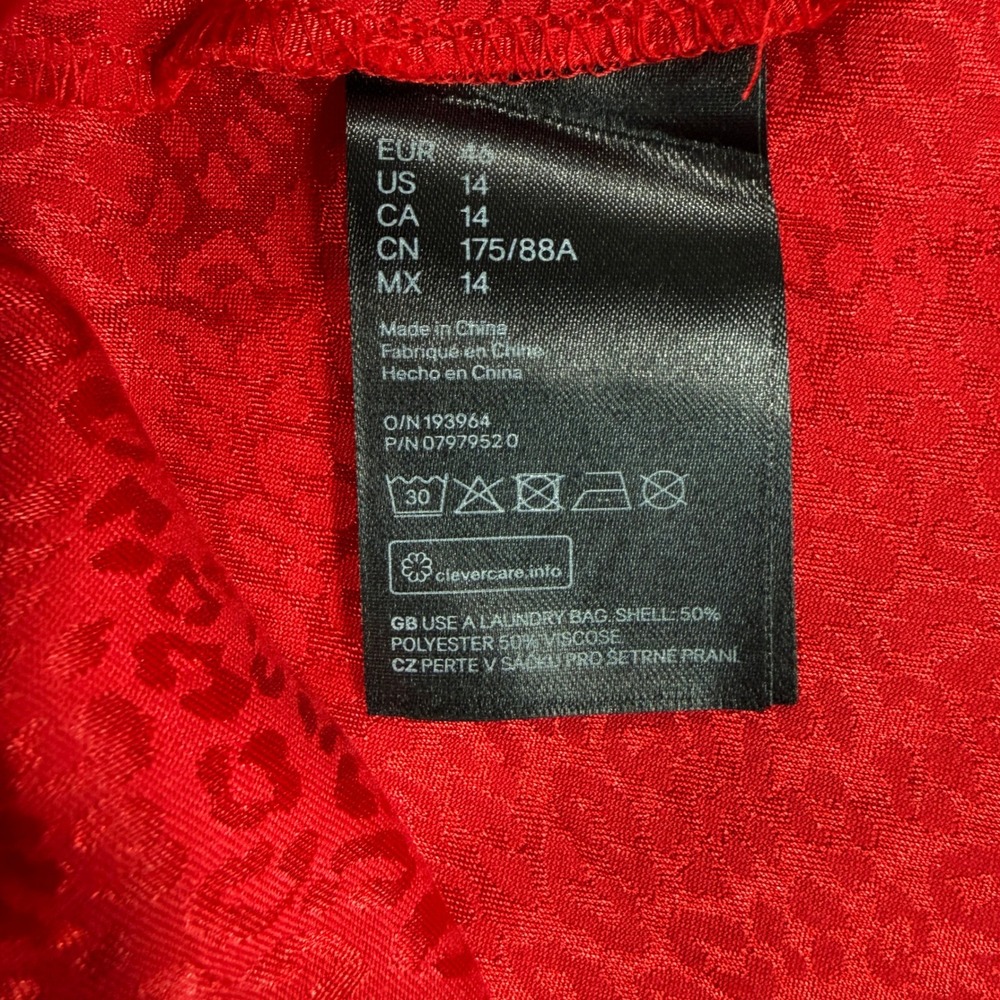 H&M JacquardAnimal Print Satin Midi Slip Skirt Womens 14 Red Leopard Pull-on - Picture 7 of 8